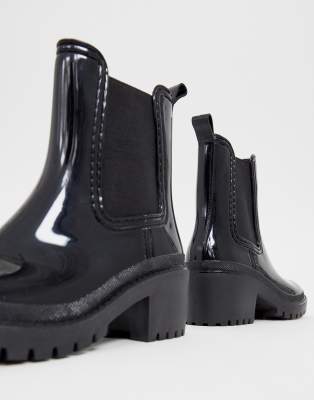 black heeled rain boots