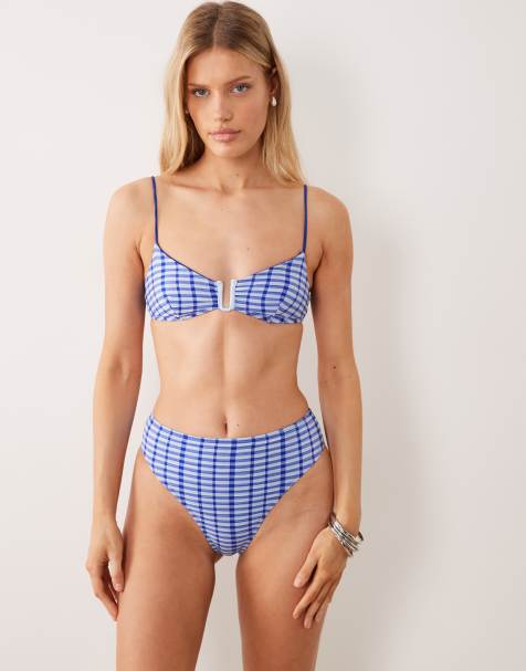 ASOS DESIGN - Gigi - Bikini a cuadros vichy azules de tejido texturizado - view 1