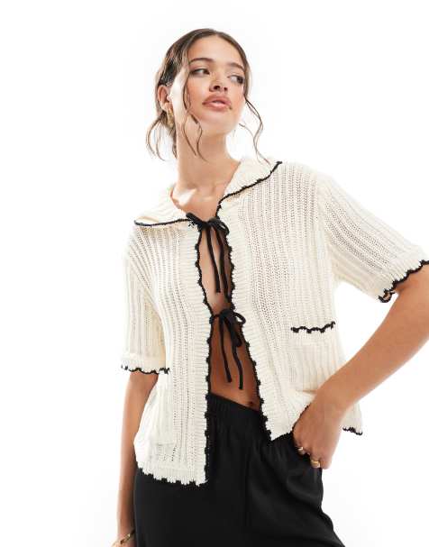 ASOS DESIGN - Gilet à bords festonnés avec col, liens et liserés - Noir et blanc - view 1