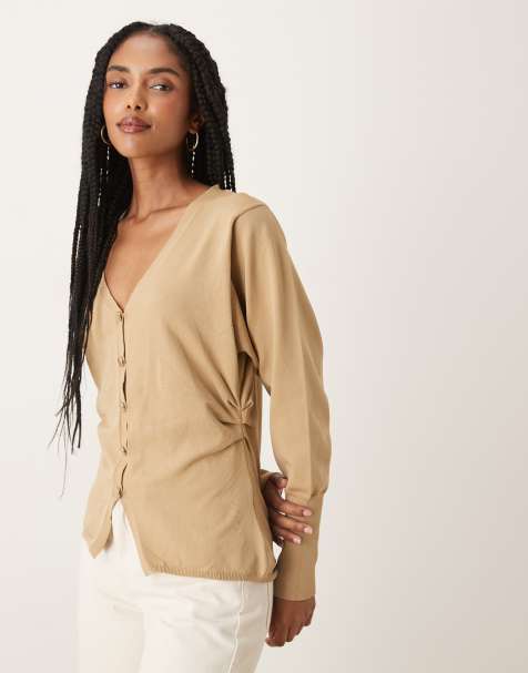 ASOS DESIGN - Gilet à manches bouffantes en maille structurée - Moka - view 1