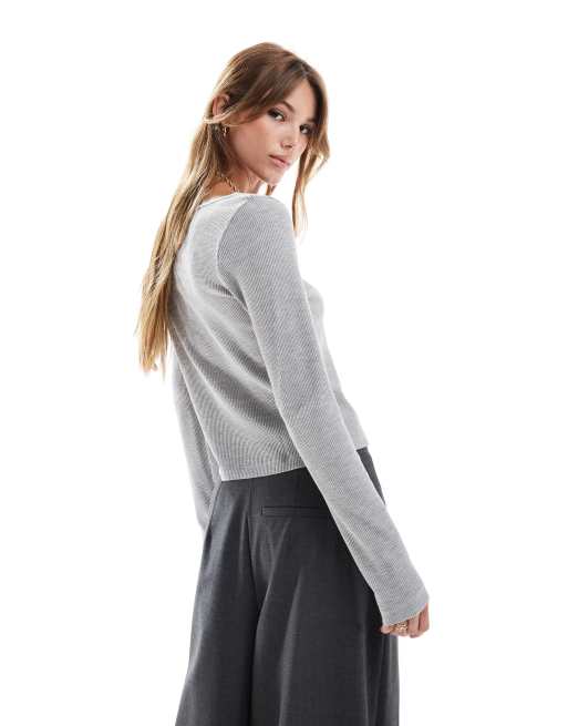 ASOS DESIGN Gilet à manches longues et encolure dégagée Gris