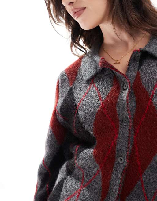 ASOS DESIGN Gilet à motif losanges avec col Gris ASOS