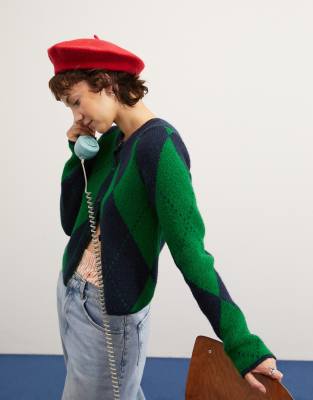 ASOS DESIGN - Costume ajusté à losanges ornés de sequins - Vert foncé