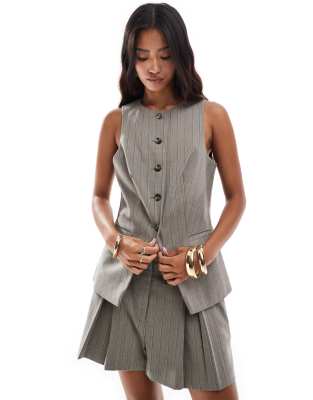 ASOS DESIGN - Gilet accollato a righe marrone in coordinato - view 1
