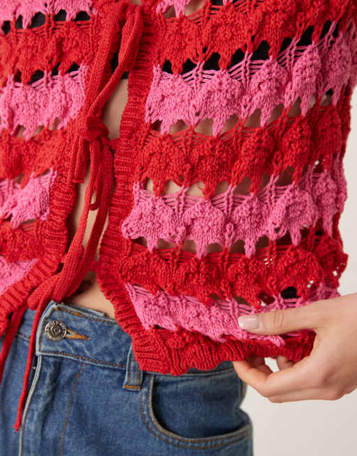 ASOS DESIGN - Gilet allacciato sul davanti in maglia traforata a righe multicolore, 4 di 4