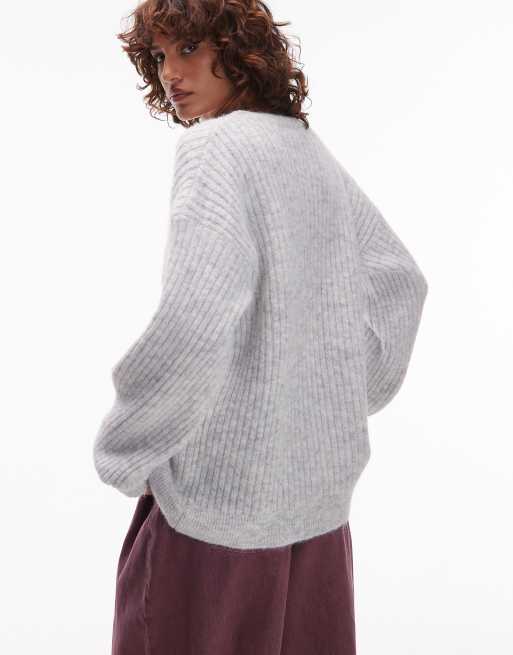 ASOS DESIGN - Gilet ample en maille de laine mélangée - Gris givré, 4 de 4