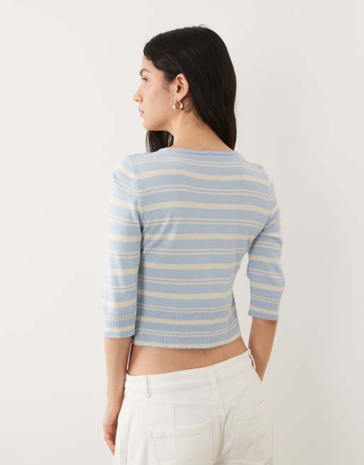 ASOS DESIGN - Gilet asymétrique en maille fine à rayures - Bleu, 4 de 4