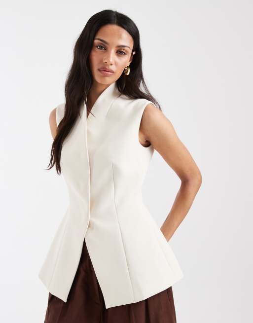ASOS DESIGN - Gilet avvolgente color avorio