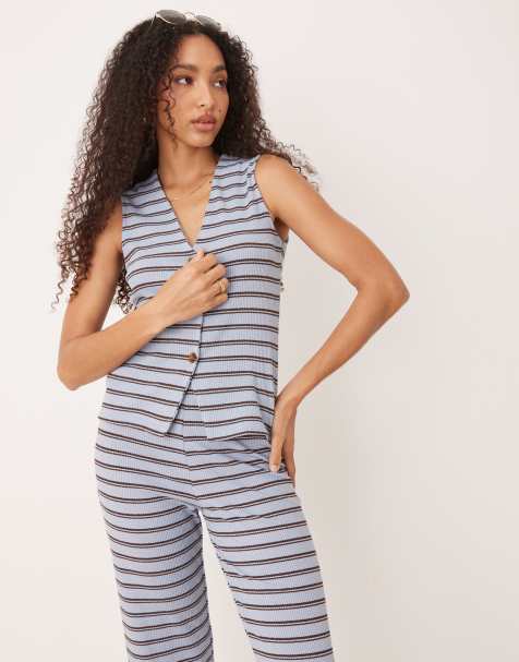 ASOS DESIGN - Gilet blu a righe marronoi in coordinato - view 1