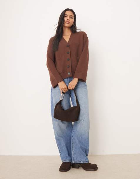 ASOS DESIGN - Gilet boutonné coupe boyfriend avec poches devant - Chocolat - view 1