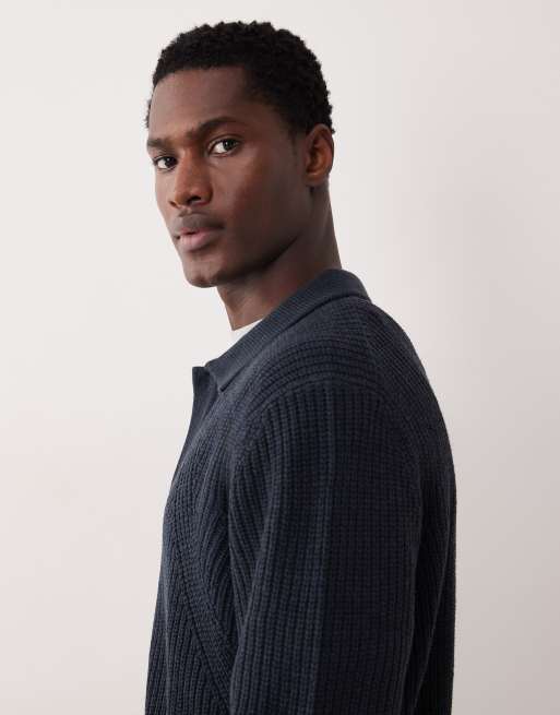 ASOS DESIGN - Gilet boutonné décontracté en maille côtelée - Bleu marine chiné, 4 de 5