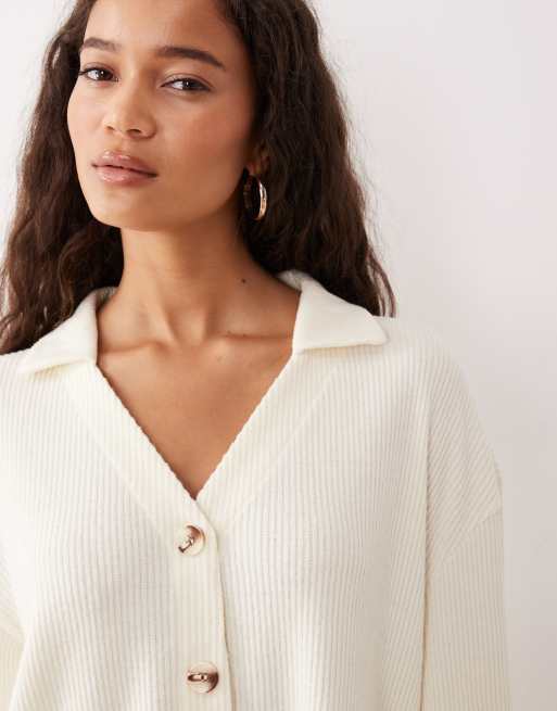 ASOS DESIGN - Gilet boutonné ultra-doux en maille côtelée brossée - Blanc neige, 3 de 4