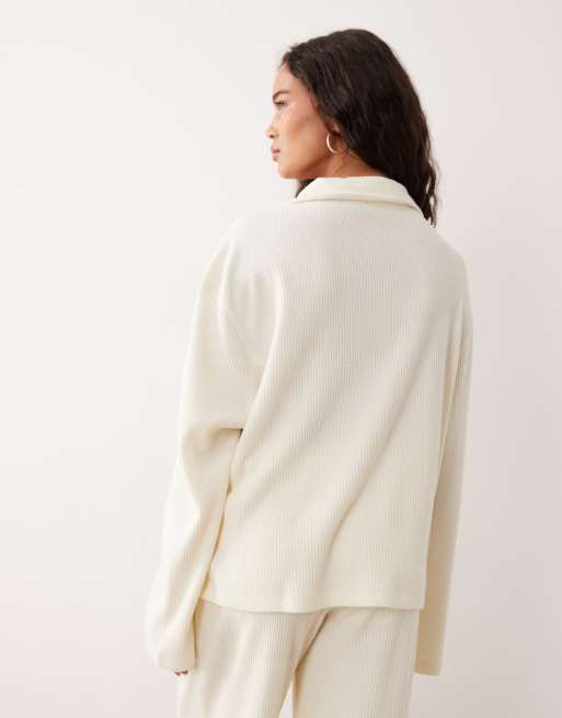 ASOS DESIGN - Gilet boutonné ultra-doux en maille côtelée brossée - Blanc neige, 4 de 4