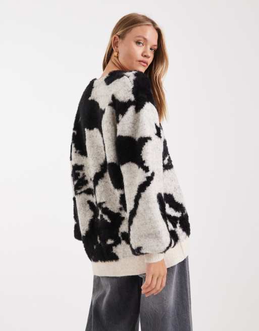ASOS DESIGN - Gilet boyfriend en maille brossée à motif fleuri - Noir, 3 de 4