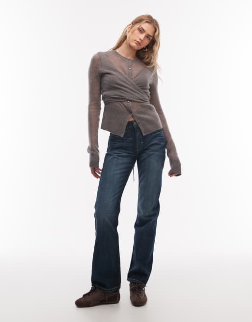 ASOS DESIGN - Gilet cache-cœur en laine mélangée avec détail bouton - Gris foncé, 2 de 4