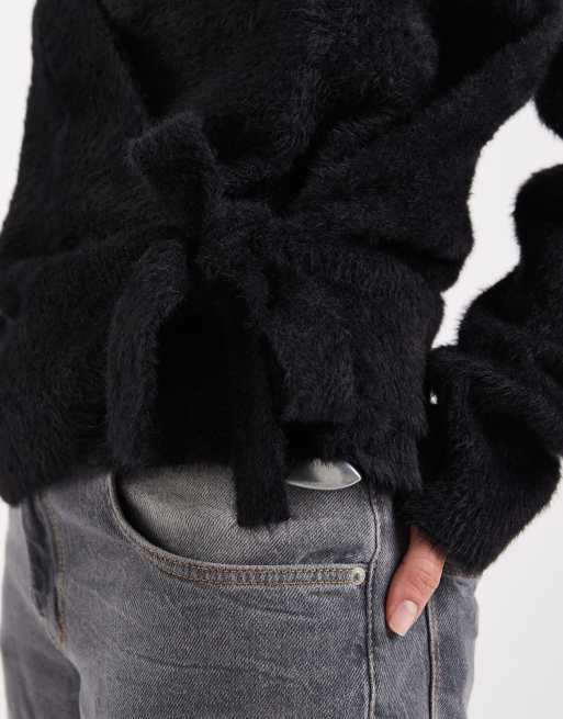 ASOS DESIGN - Gilet cache-cœur en maille frangée - Noir, 3 de 4