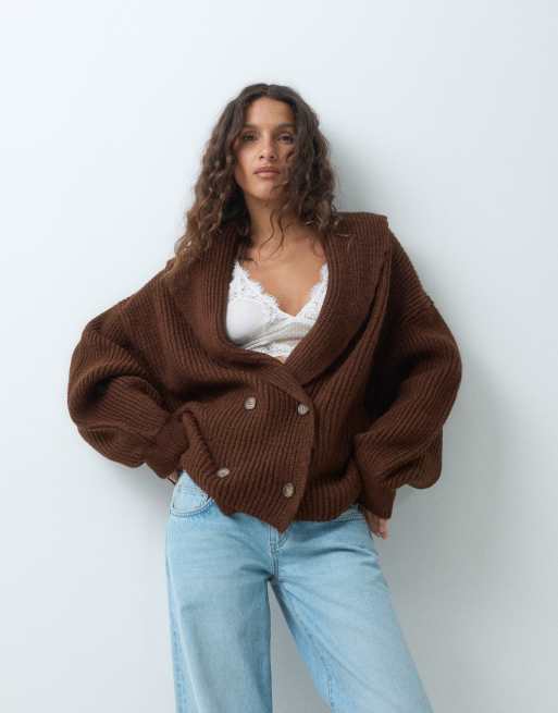 ASOS DESIGN gilet cardigan en maille à col châle marron chocolat, 3 de 5