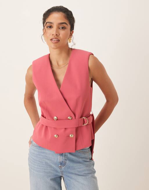 ASOS DESIGN - Gilet ceinturé - Rose-baie