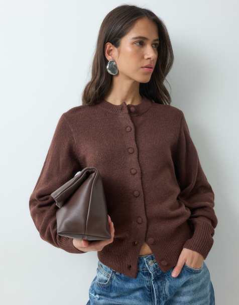 ASOS DESIGN - Gilet cintré en laine mélangée à col ras de cou avec boutons dissimulés - Chocolat - view 1
