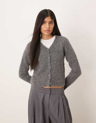 Gilet col V coupe épurée en bouclé - Anthracite-Gris S