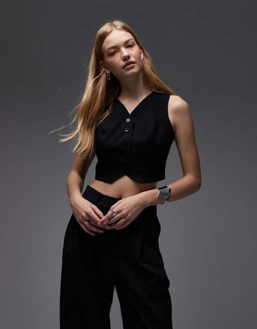 ASOS DESIGN - Gilet corto sartoriale nero con etichetta sul retro in coordinato, 2 di 4