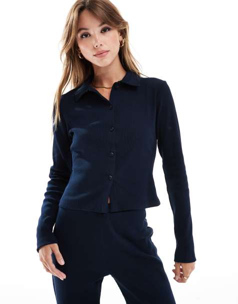 ASOS DESIGN - Gilet côtelé à col polo - Bleu marine - view 1