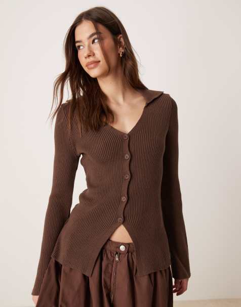 ASOS DESIGN - Gilet côtelé à col V - Chocolat - view 1