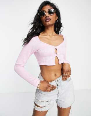 ASOS DESIGN shrunken cardigan in rib in pink - ASOS Price Checker