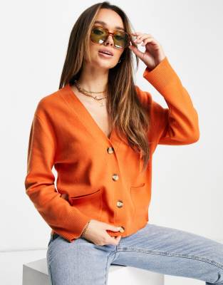 ASOS DESIGN boxy cardigan with pockets in orange - ASOS Price Checker