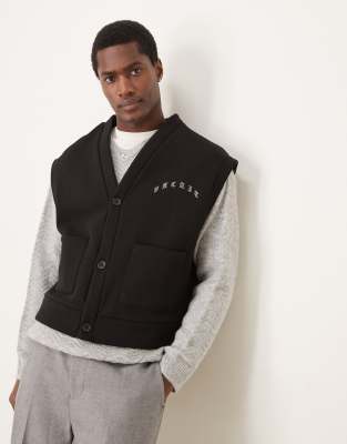 ASOS DESIGN - Gilet court oversize sans manches avec broderie - Noir