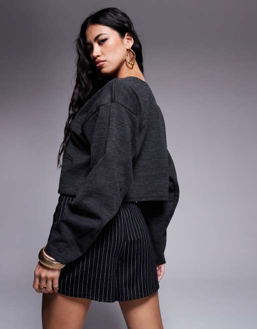 ASOS DESIGN - Gilet court structuré à manches longues - Anthracite, 2 de 4