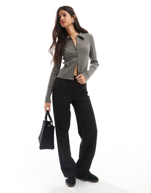 ASOS DESIGN - Gilet court ultra doux côtelé avec col - Anthracite chiné, 2 de 4