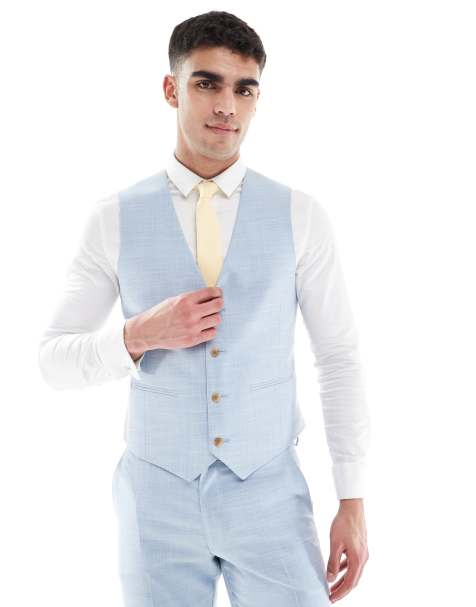 ASOS DESIGN - Gilet da abito da cerimonia skinny blu testurizzato - view 1
