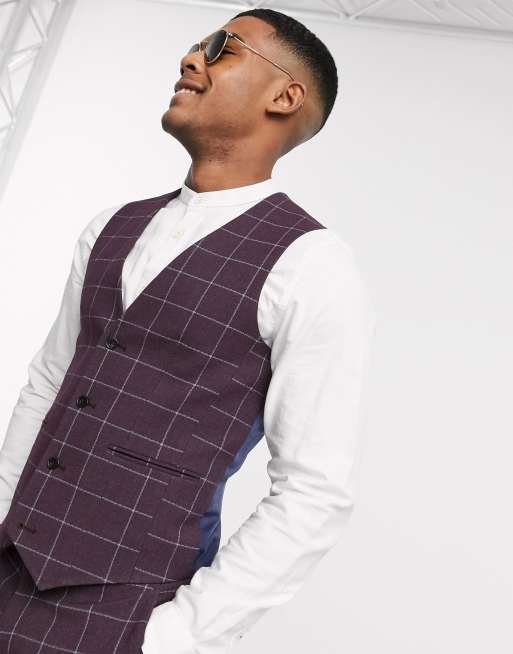 ASOS DESIGN wedding - Abito super skinny a quadri bordeaux, 3 di 3