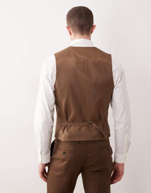 ASOS DESIGN - Gilet da abito in misto lino marrone, 3 di 5