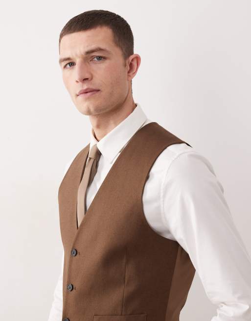 ASOS DESIGN - Gilet da abito in misto lino marrone, 5 di 5