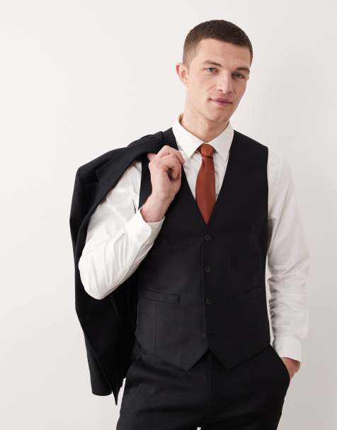 ASOS DESIGN - Gilet da abito in misto lino nero - view 1