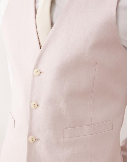 ASOS DESIGN - Gilet da abito in misto lino rosa chiaro, 3 di 5