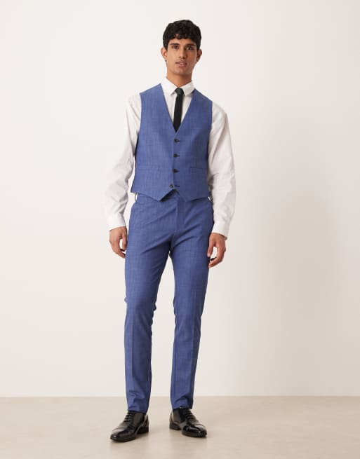 ASOS DESIGN - Gilet da abito skinny blu fiammato, 2 di 5