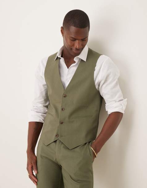 ASOS DESIGN - Gilet da abito skinny in misto lino color oliva - view 1
