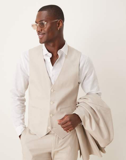 ASOS DESIGN - Gilet da abito skinny in misto lino color pietra - view 1