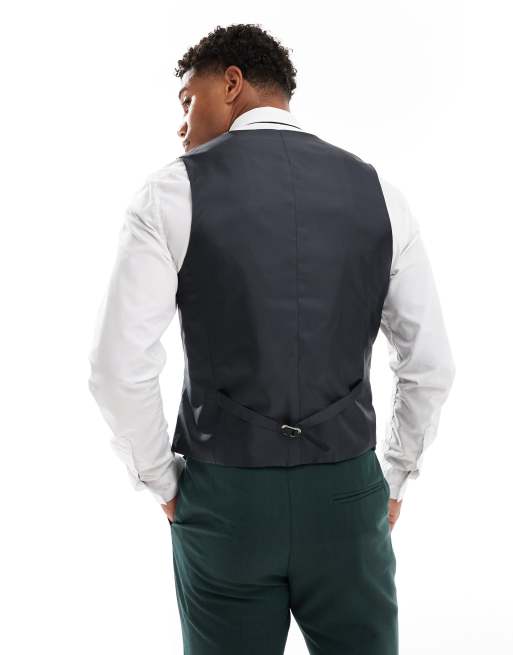 ASOS DESIGN - Gilet da abito skinny verde scuro a spina di pesce, 2 di 5