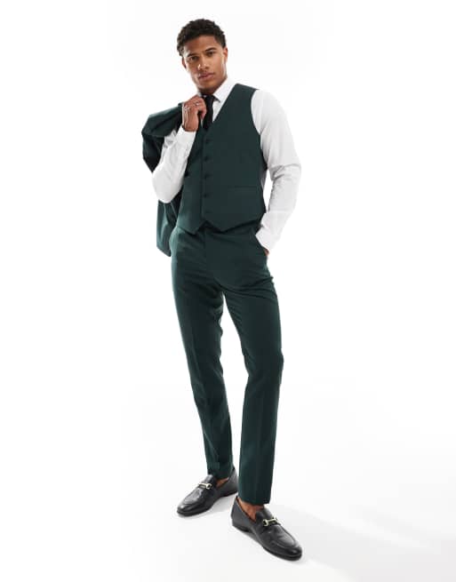 ASOS DESIGN - Gilet da abito skinny verde scuro a spina di pesce, 3 di 5
