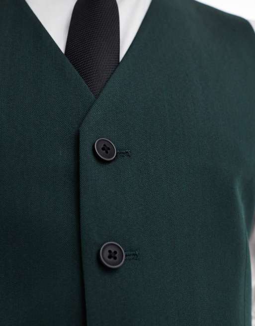 ASOS DESIGN - Gilet da abito skinny verde scuro a spina di pesce, 5 di 5