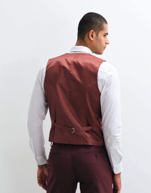 ASOS DESIGN - Gilet da abito slim bordeaux, 3 di 5