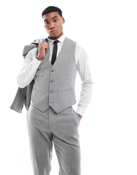 ASOS DESIGN - Gilet da abito slim fit grigio in misto lana con trama grain d'orge - view 1