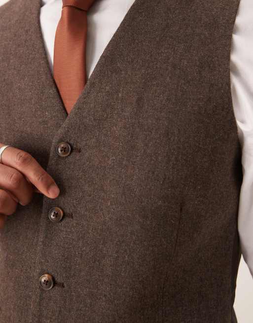 ASOS DESIGN - Gilet da abito slim fit in flanella di misto lana marrone, 2 di 5
