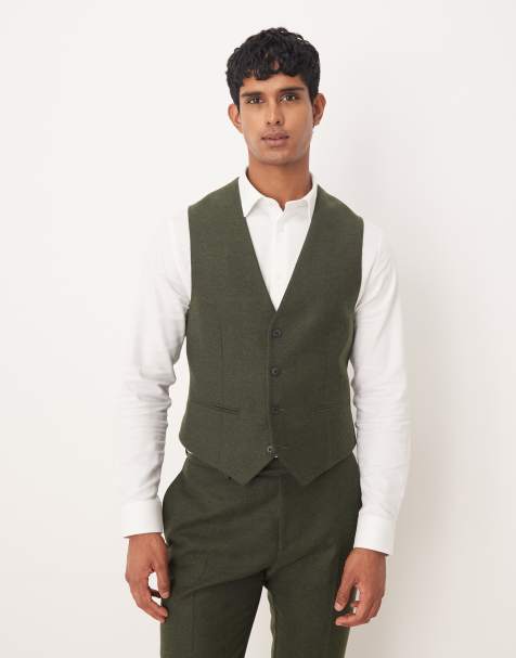 ASOS DESIGN - Gilet da abito slim in lana con motivo a spina di pesce verde scuro - view 1