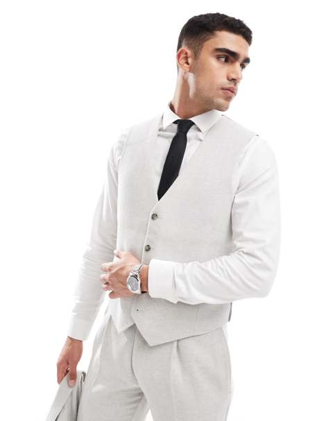 ASOS DESIGN - Gilet da abito slim in misto lana con motivo a spina di pesce color grigio ghiaccio - view 1