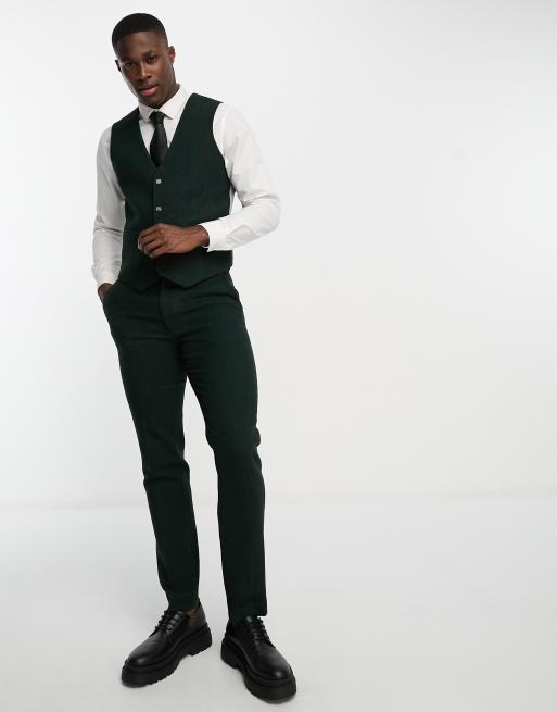 ASOS DESIGN - Gilet da abito slim in misto lana verde a spina di pesce, 3 di 5